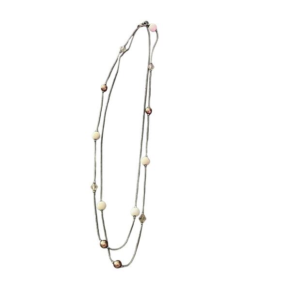 Long Silver Tone Beaded Necklace - Picture 1 of 6